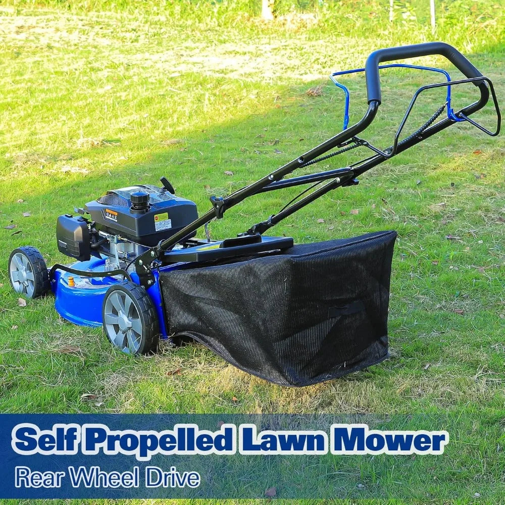 Self Propelled Lawn Mower,21 Inch Bagging, Mulching Side Discharge, Adjustable 8-Positions Cutting Height, 3-in-1 Gas Lawnmower