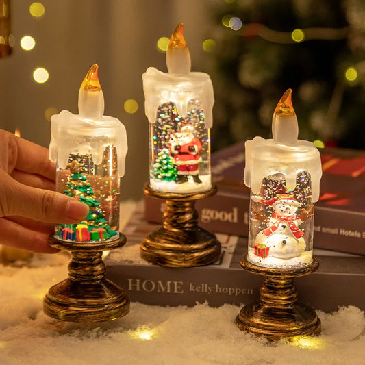 2024 Christmas Luminous Led Candles Lights Glitter Santa Claus Snowman Wind Lantern Kawaii Vintage Nightlight Kawaii Toy  Gifts