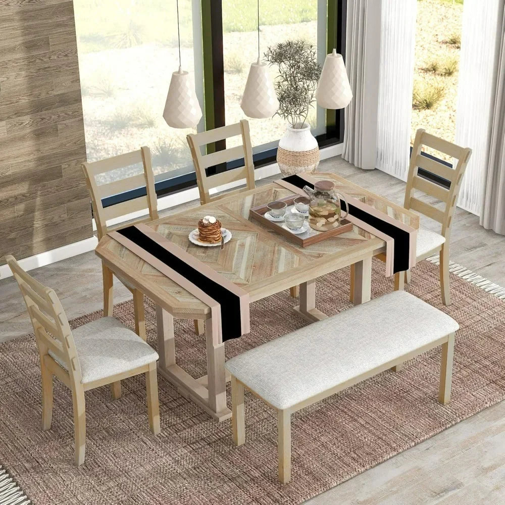 with 4 Chairs & Bench Rectangular Kitchen Table Set with Wood Grain Pattern Tabletop Dining Room Set for Kitchen, Dining Room