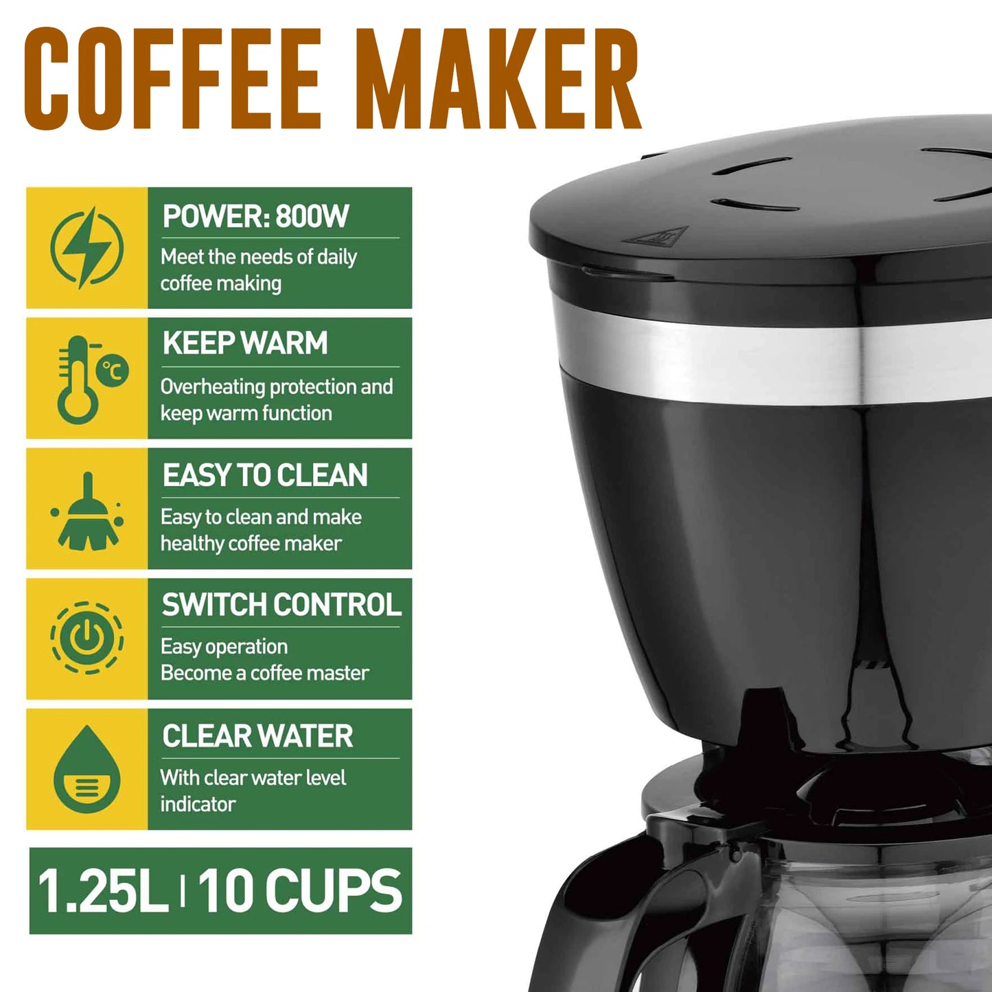 1.25L Electric Drip Coffee Maker 550W Household Coffee Machine 6 Cup Tea Coffee Pot Milk Coffee Maker for Gift 220V Sonifer