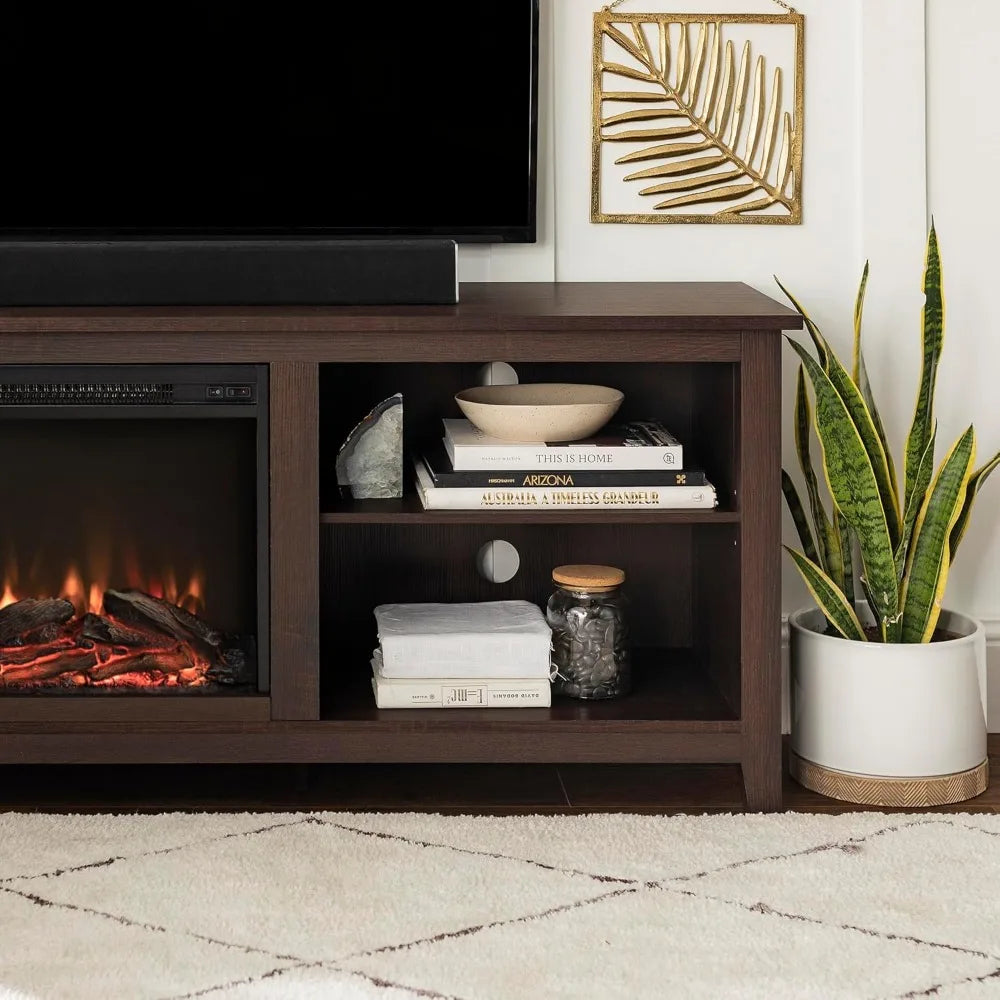 Wren Classic 4 Cubby Fireplace TV Stand for TVs up to 80 Inches, 70 Inch, EspressoTop surface supports up to 150 Ibs.