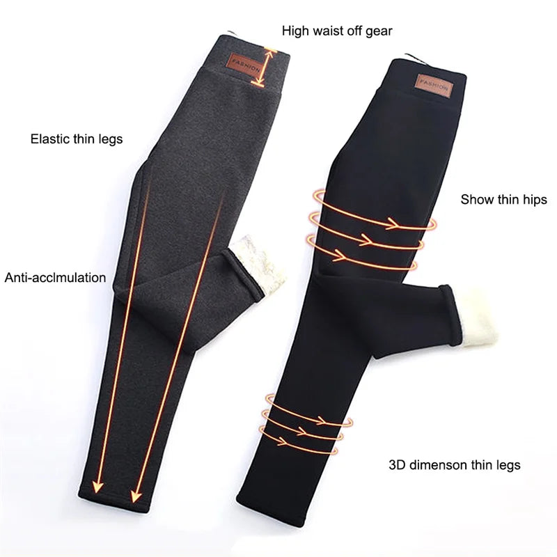 Women Thermal Leggings Winter Warm Elastic Lambwool Pantyhose Female Fleece Thermal High Waist Slim Thicken Tight Pants