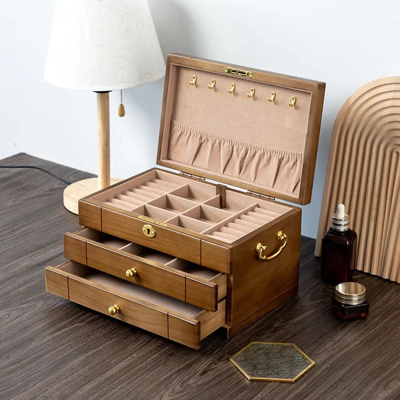 Wooden Jewelry Box Large Organizer Storage with Lock Luxury Jewelry Box Multi Functional Large Retro Packaging Gifs Supplies