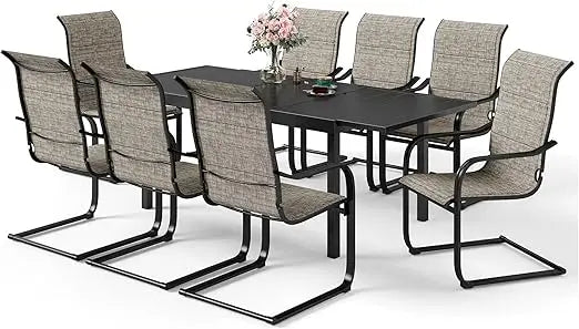 9 Piece Patio Dining Sets, with Rectangular Patio Dining Table and 8 Patio Dining Chairs, Metal Outdoor Table and Chairs Set