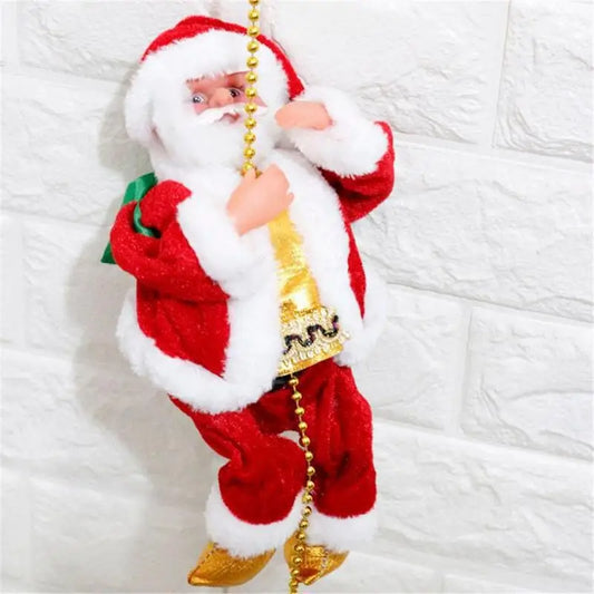 Electric Climbing Santa Claus Doll Musical Climbing Santa on Doll Toy on Rope Christmas Tree Ornament Hang Ornaments for Home