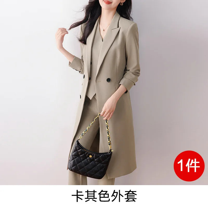 High end khaki color mid length trench coat for women's 2023 autumn/winter new commuting temperament trench coat suit for women'