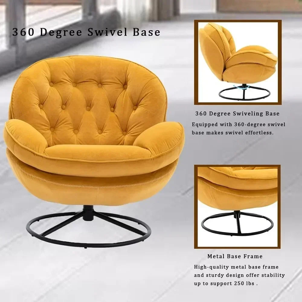 Velvet Swivel Accent Chair with Ottoman Set, Modern Lounge Chair with Footrest, Comfy Armchair with 360 Degree Swiveling