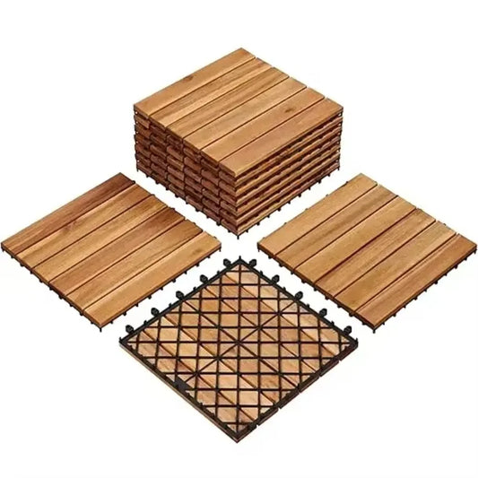 Garden flooring, 10PCS Acacia wood interlocking flooring for outdoor and indoor waterproofing, 12 x 12 inches, garden flooring