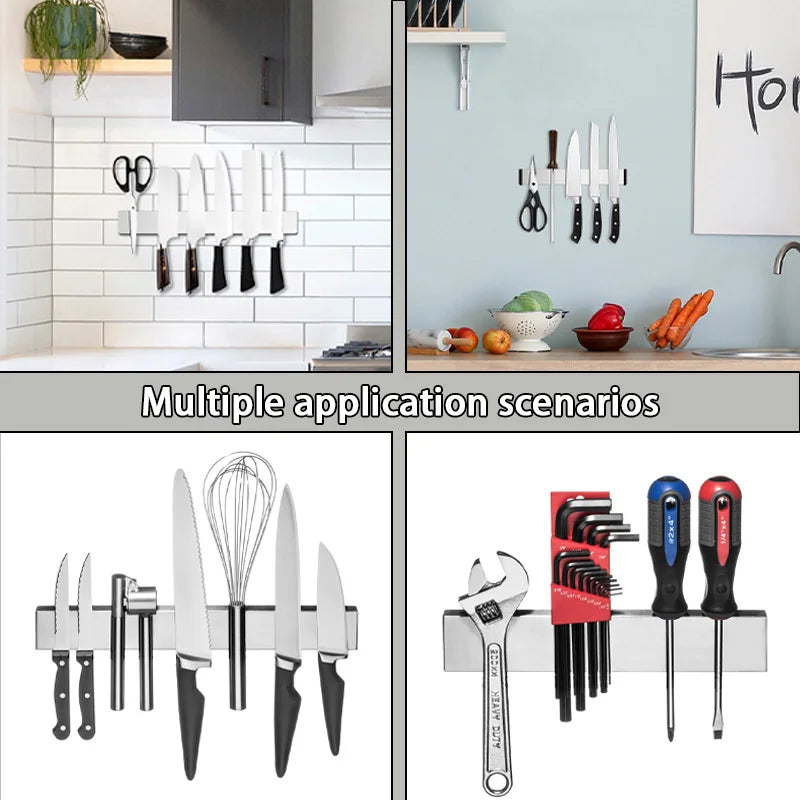 Stainless Steel Multipurpose Magnetic Knife Holder Strong Magnet Rack Organizer For Wall Kitchen Accessories No Drill Hot Sale