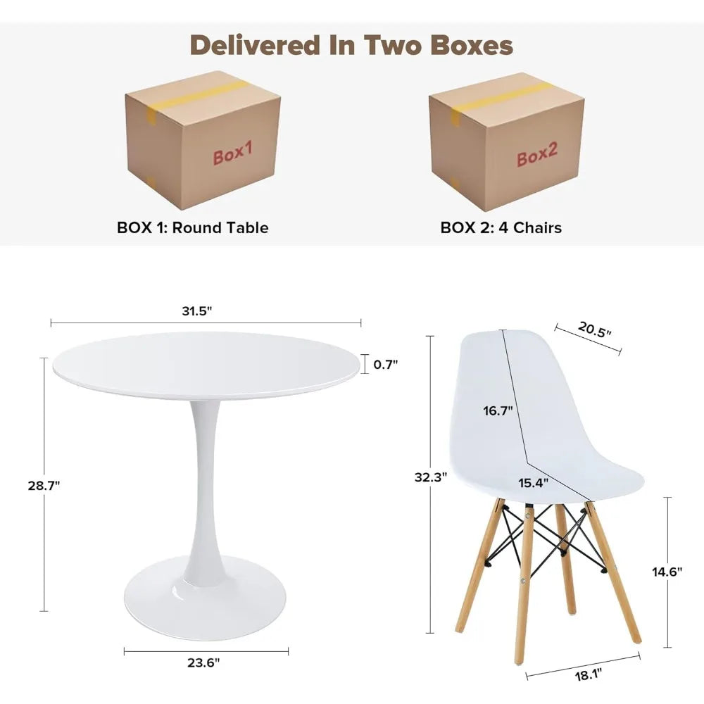 Round Dining Table Set for 4, 5-Piece Farmhouse Dining Table with 4 Chairs for Dining Room & Coffee Shop & Small Spaces