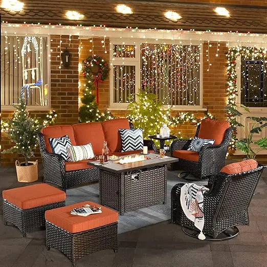 Patio Furniture Set, with Swivel Rocking Chairs,All Weather Wicker Outside Conversation Sets ,7 Pieces Outdoor Sofa Sets