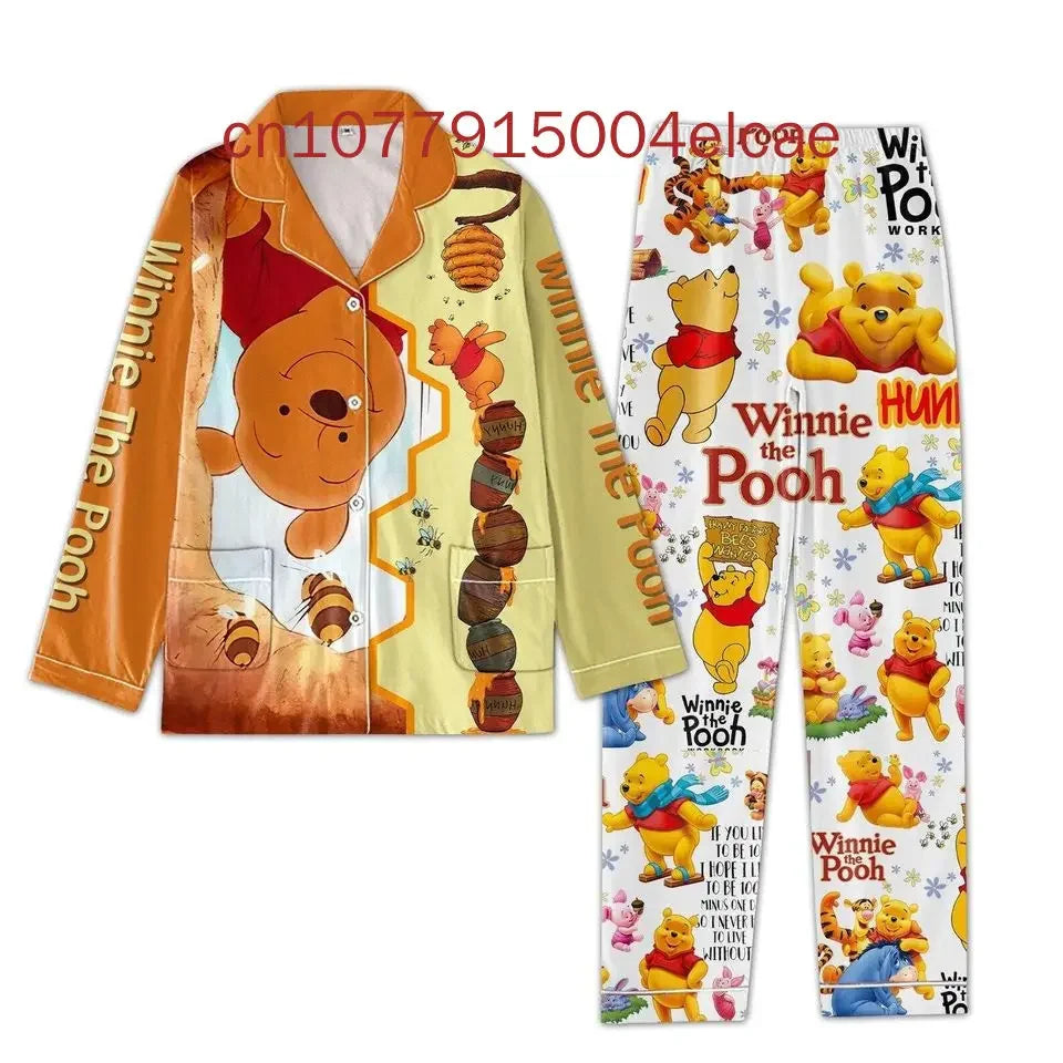 Disney Pooh Pumpkin Christmas Winnie the Pooh Halloween Casual Men's and Women's Long Sleeve Shirt Leisure Pajama Set