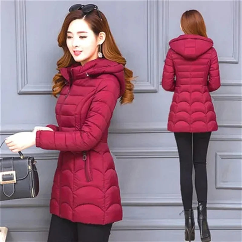 Winter Coat Women 2024 Fashion Middle Age Mother Slim Down Cotton Hooded Jacket Plus Size Casual Solid Warm Thick Outwear Parka