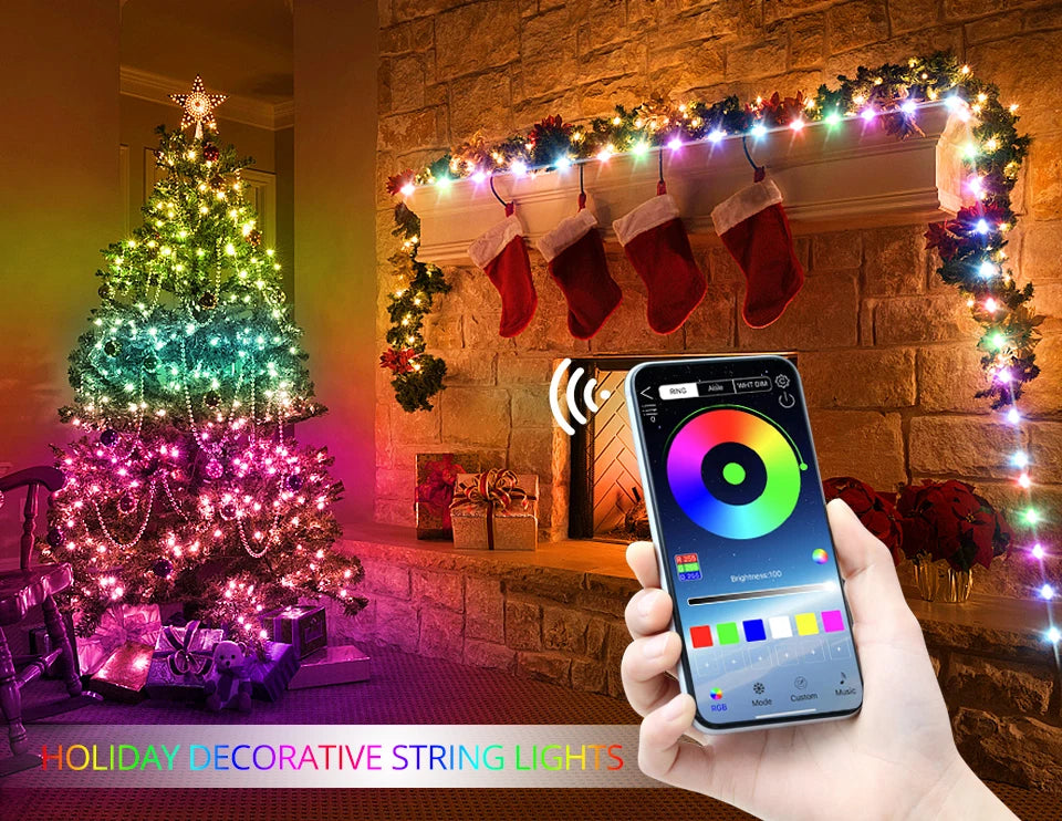 USB LED String 2023 Christmas Tree Lights Decoration with Smart Bluetooth App Remote Control Home Decor Fairy Light Garland Gift