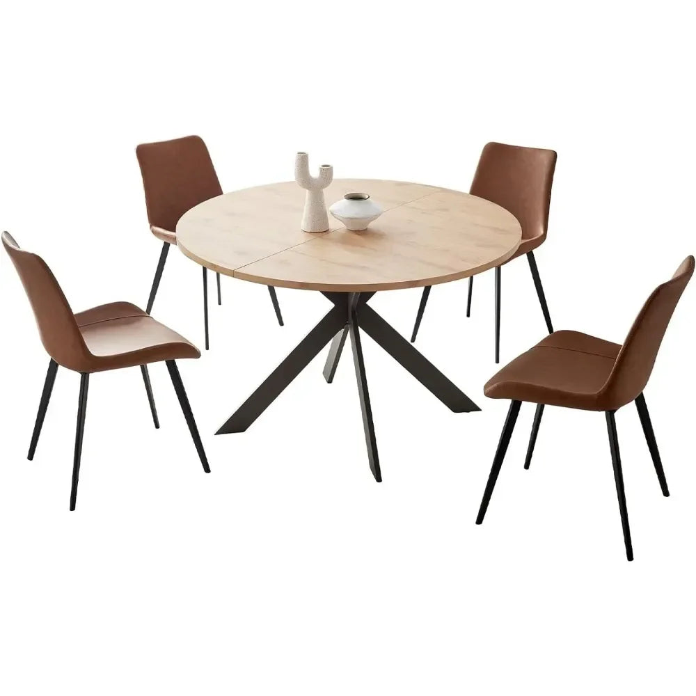 Round Dining Table Set,Mid Century Modern Dining Table for 4-6 Person, w/Steel Legs, Coffee Table for Kitchen Dining Room,Office