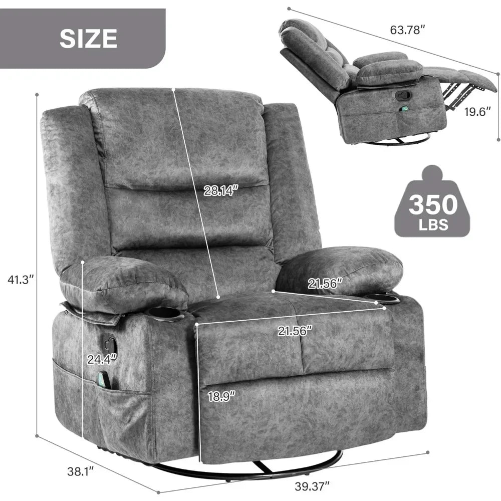 Rocker Recliner Chair for Adults with Massage and Heat, Overstuffed Glider for Nursery with Cup Holders,Grey,Living Room Chairs