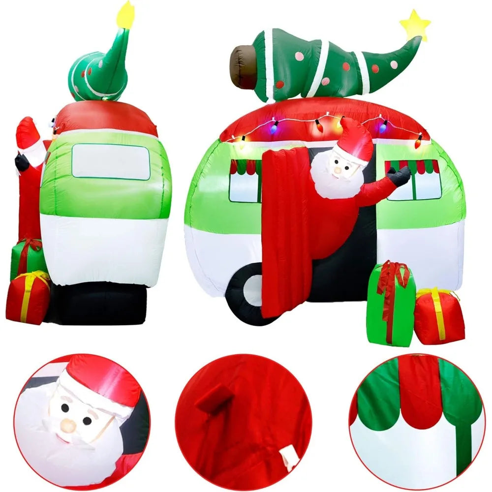 7 ft Christmas Inflatable Santa Claus Driving a Car with Christmas Tree and Gift Boxes, Blow Up Lighted Yard Decoration