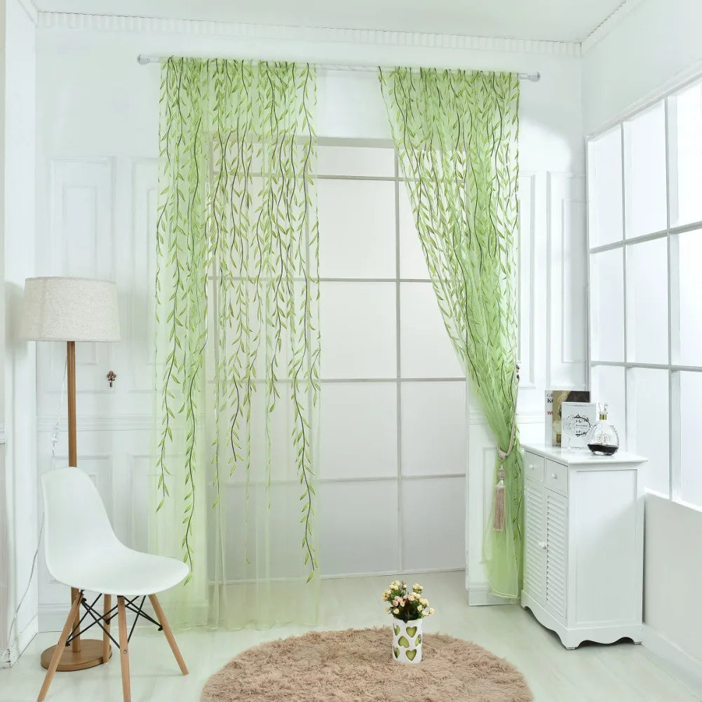 Green Purple Willow Sheer Curtains Window Yarn for Living Room Tulle Curtains Kitchen Gauze Decorative Curtain for Bedroom Home