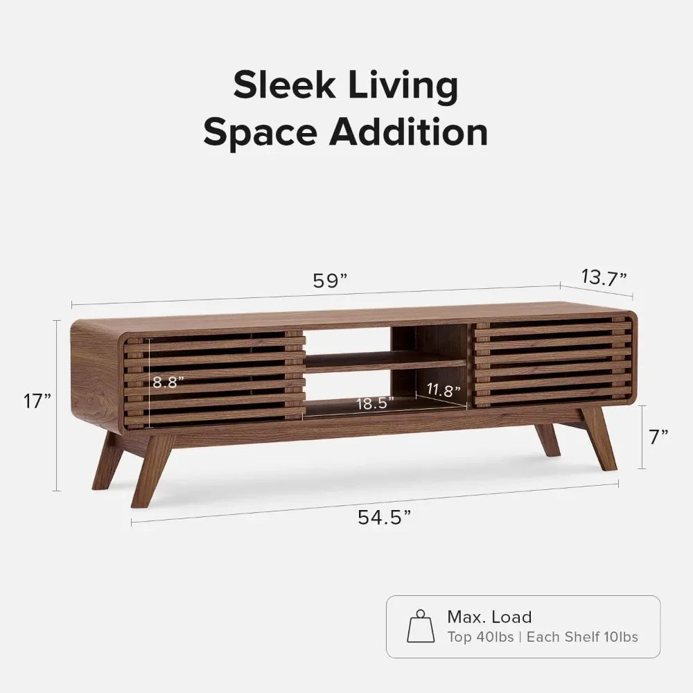 Wood TV Stand for 55/60/65 Inch TV, Entertainment Center with Storage, TV and Media Consol (Walnut, 59") Tv Stand