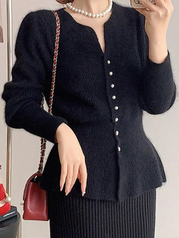 Two Piece Sets Womens Outifits Autumn/Winter Solid Single Breasted Knitted Cardigan Sweater Skirt New Two Piece Set Skirt Sets