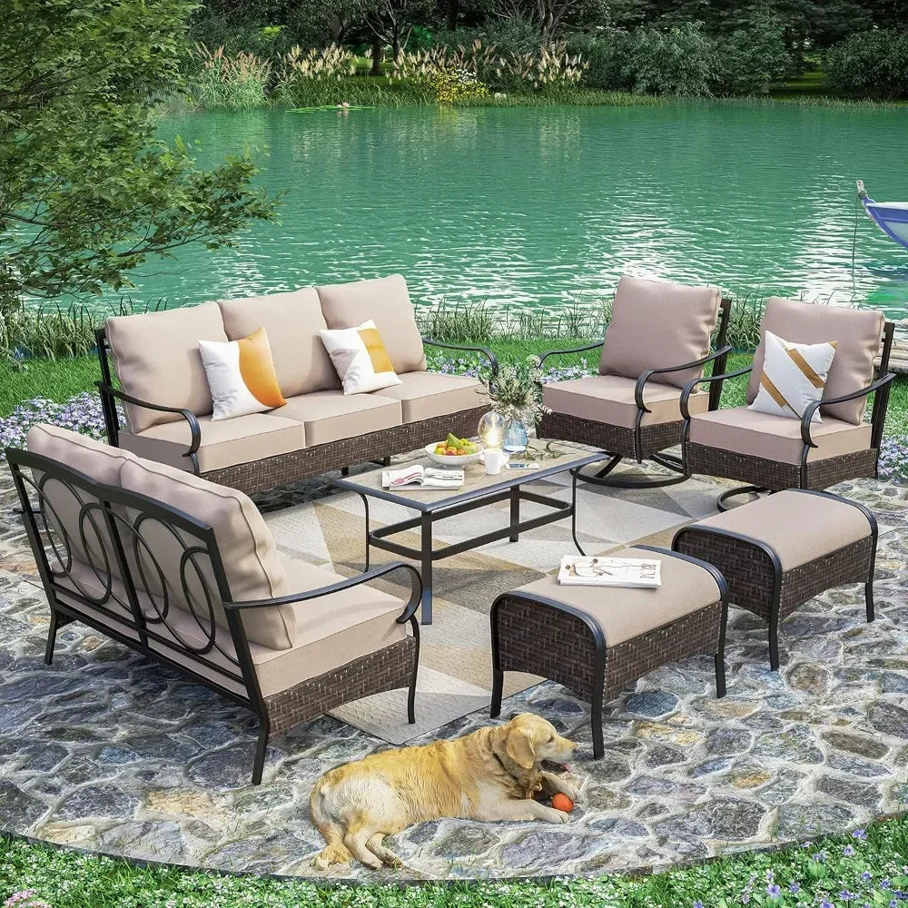 7 Pieces Metal Outdoor Patio Furniture Sets, Extra Large Outdoor Conversation Sets for 9, Heavy Duty Patio Furniture Set