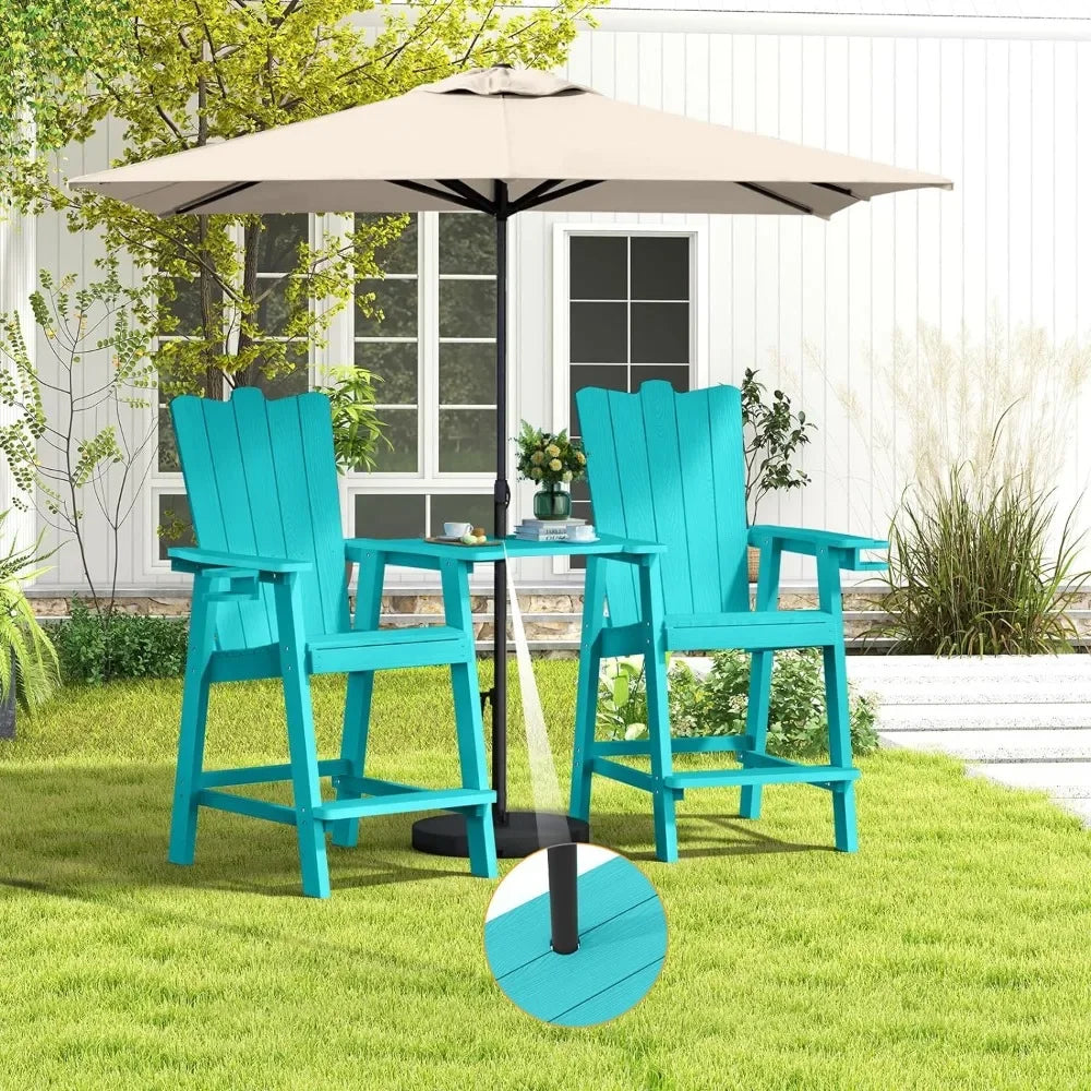 Tall Balcony Chair Set of 2, Patio Adirondack Chairs with Removable Connecting Trays, Outdoor  CupHolder and Umbrella Hole