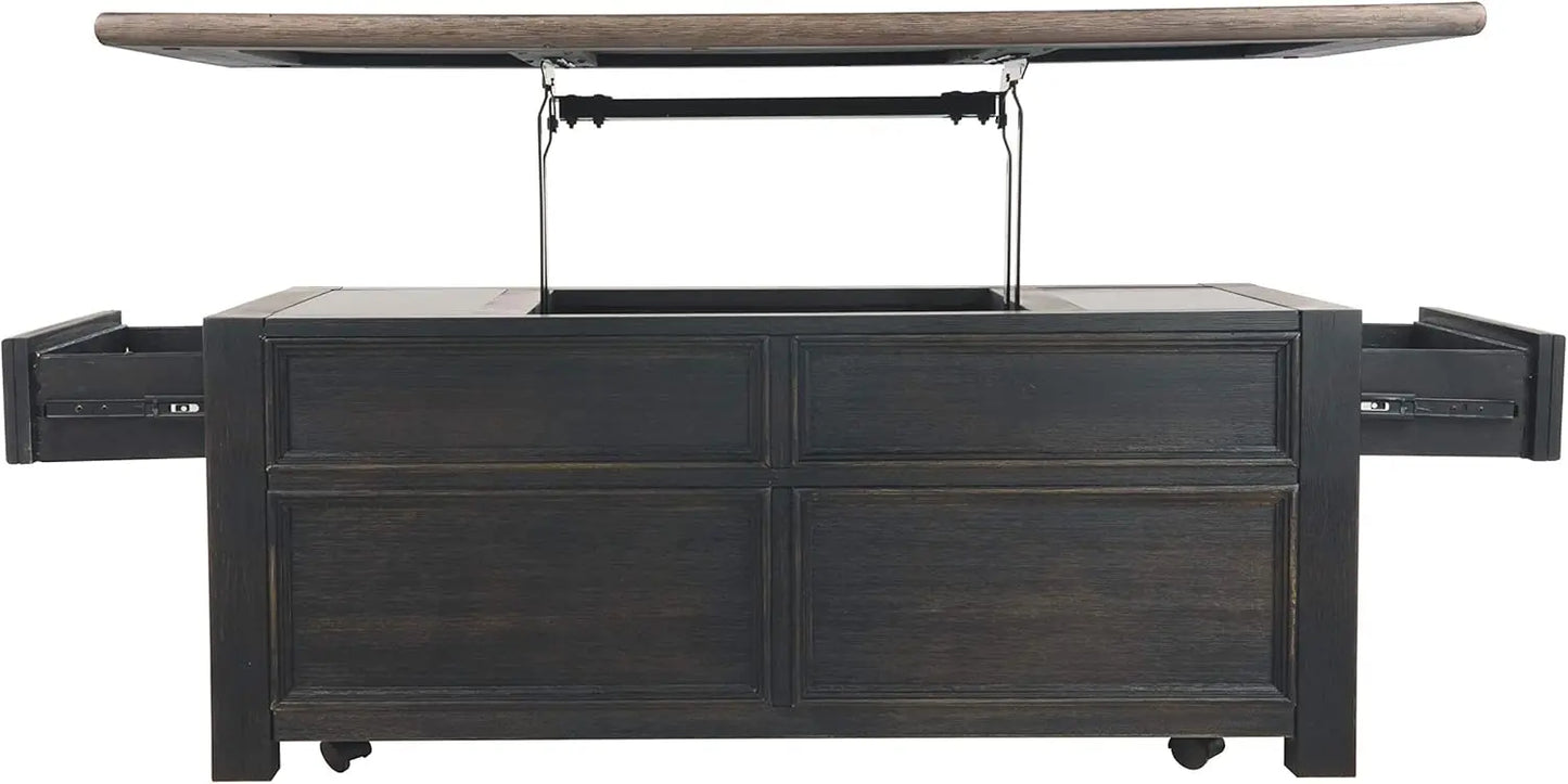 Rustic Farmhouse Lift Top Coffee Table with Drawers, Brown & Black