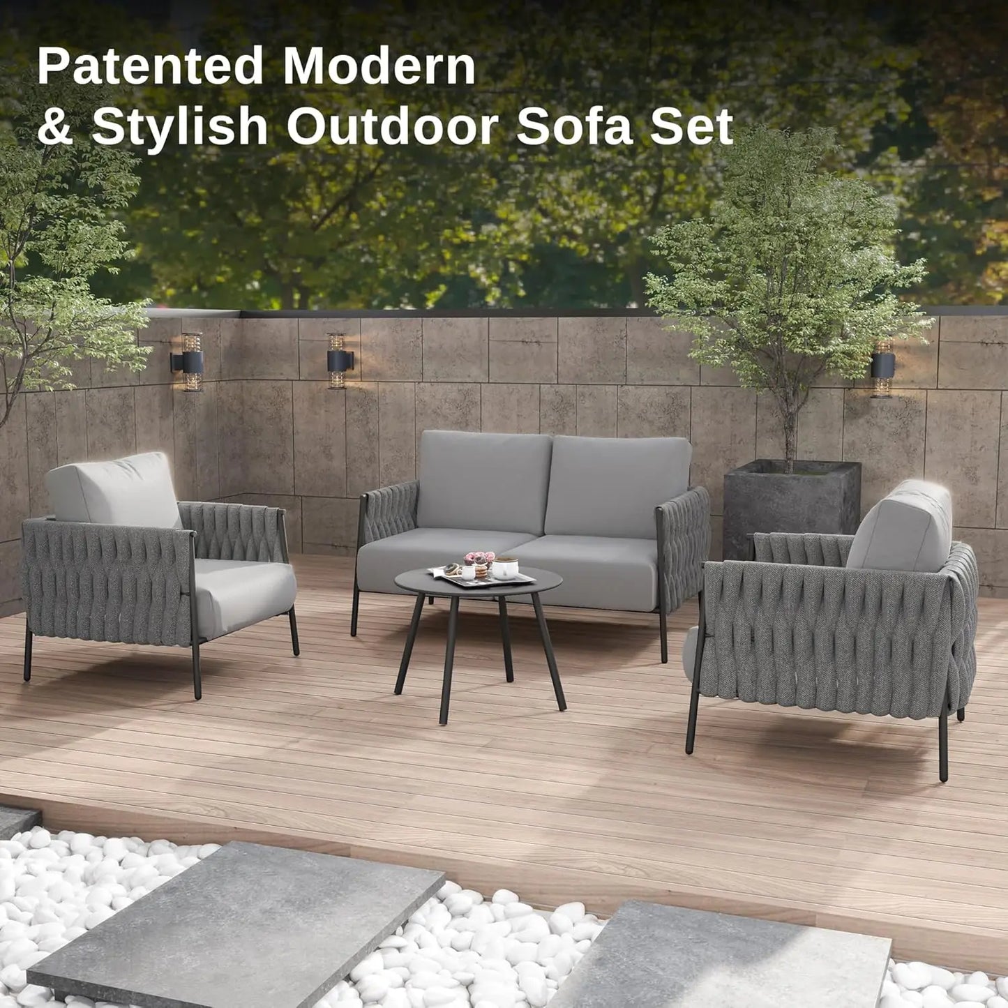 Life Chatter 4 Pieces Patio Furniture Set, Outdoor Furniture with Coffee Table, Patio Conversation Set Deep Seating