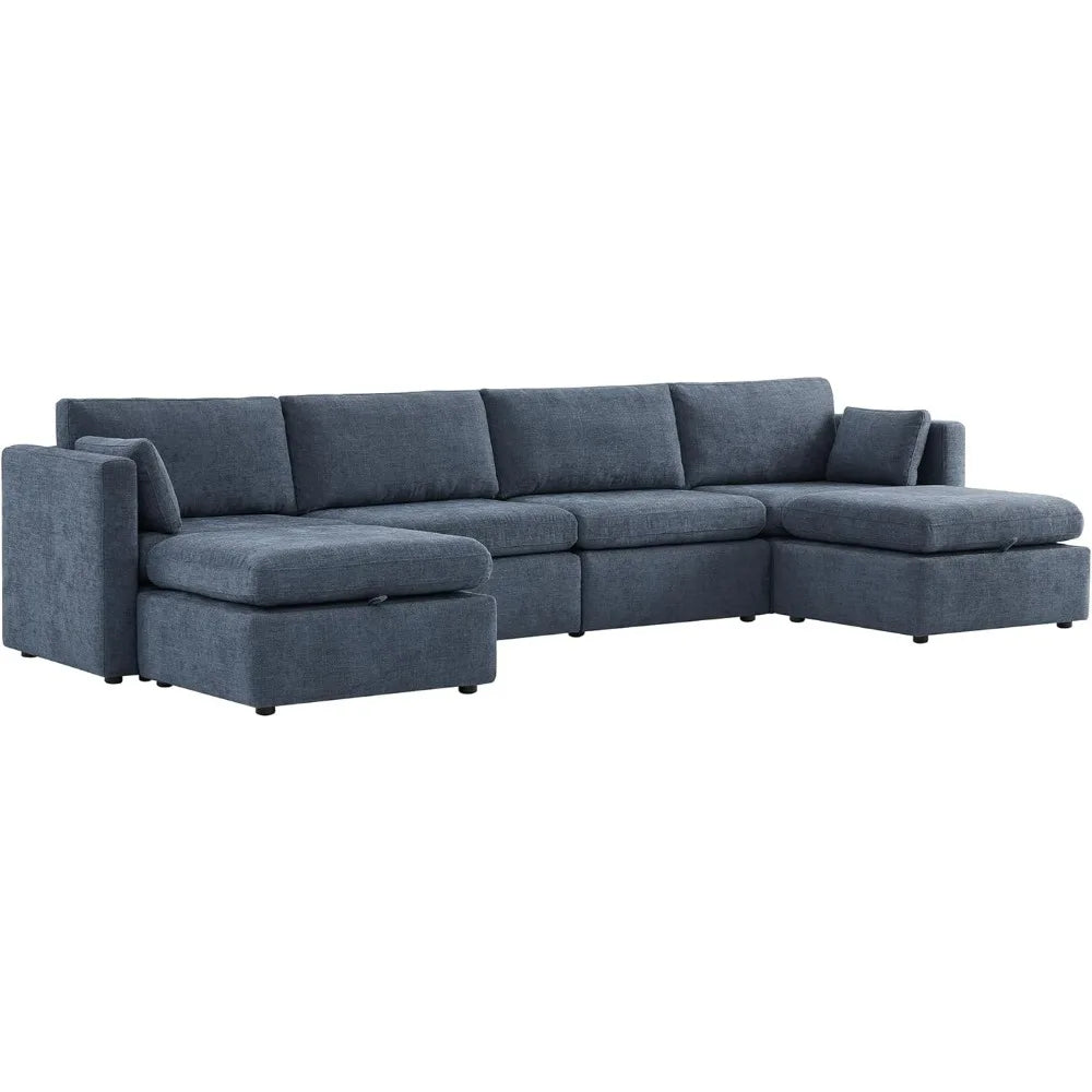 Blue Couch Sofas Living Room Sofa 146 Inch Width Oversized Modular Sectional Fabric Sofa Set Sofy Do Salon Chair Rooms Furniture