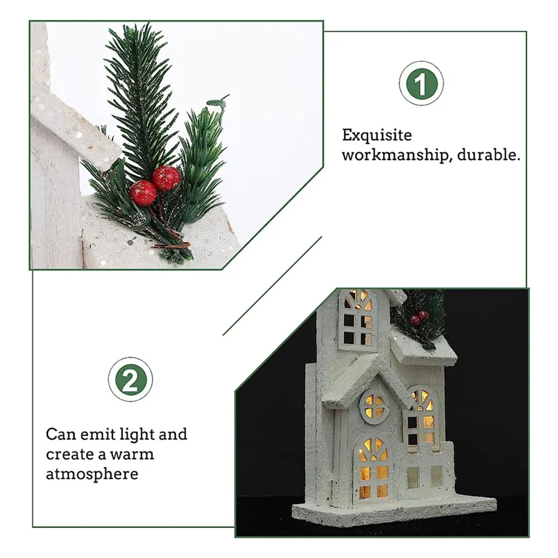 Christmas Wood Village Christmas LED Church Light House Snow Scene Xmas Decorations for Christmas Desktop Ornament