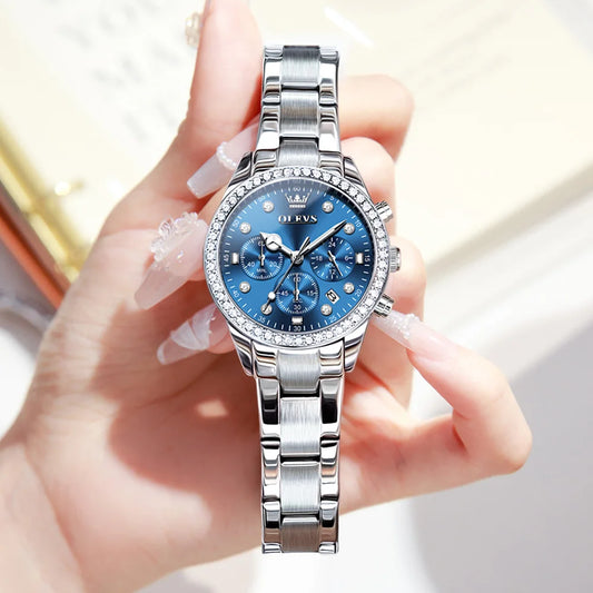 NEW OLEVS Diamond Women Watch Silver Blue Ladies Wrist Watches Luxury Brand Rhinestone Womens Bracelet Watches Female Relogio