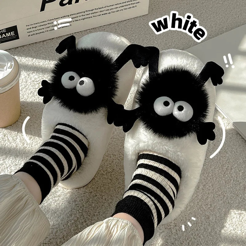 Women's Cartoon Cute House Slippers Warm Plus Lined Closed Toe Fuzzy Home Slides Women's Fluffy Comfy Shoes Winter Autumn