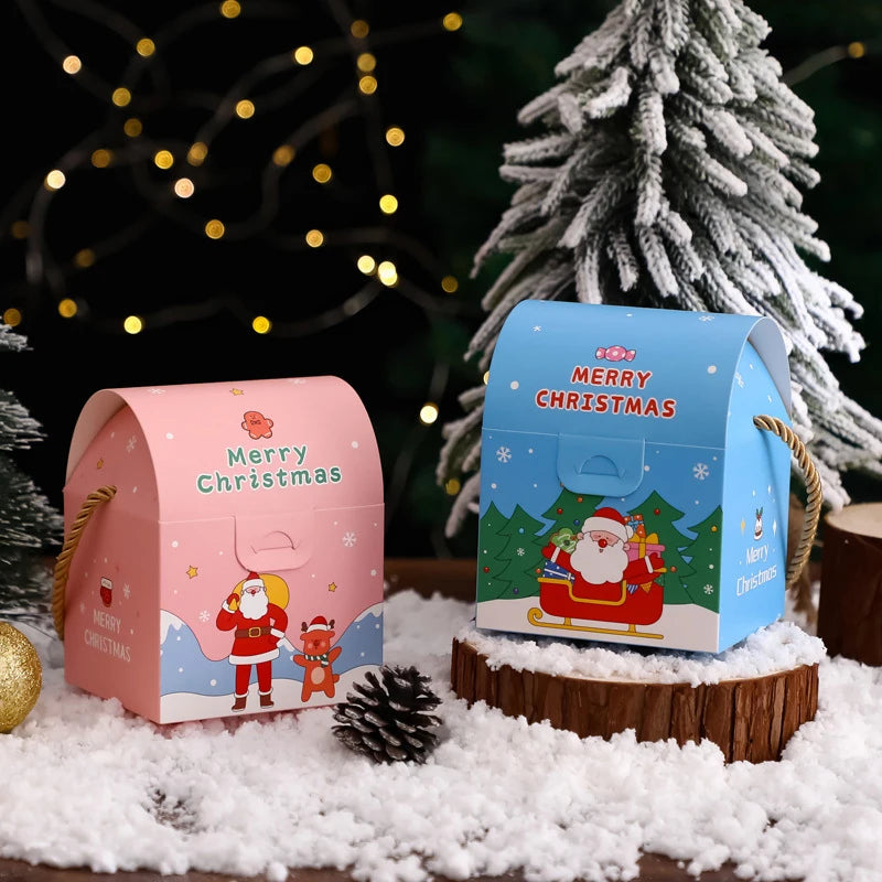 3Pcs Christmas Paper Gift Boxes Santa Claus Snowman Reindeer Pattern Wrapping Case DIY Candy Chocolates Cookies Packaging Box