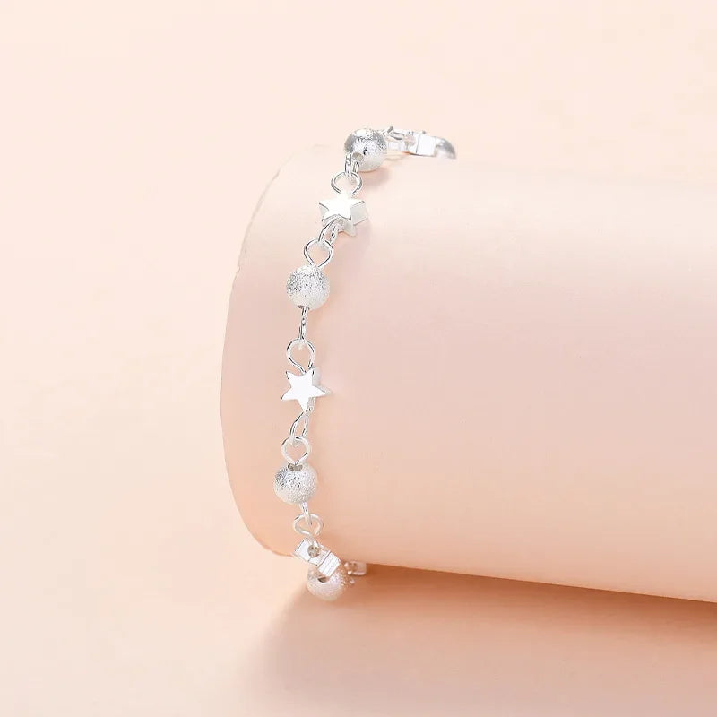 CIAXY Silver Color Small Fresh Star Bracelets for Women Personality Round Bead Bracelet Korean Fashion Jewelry Hot Sale