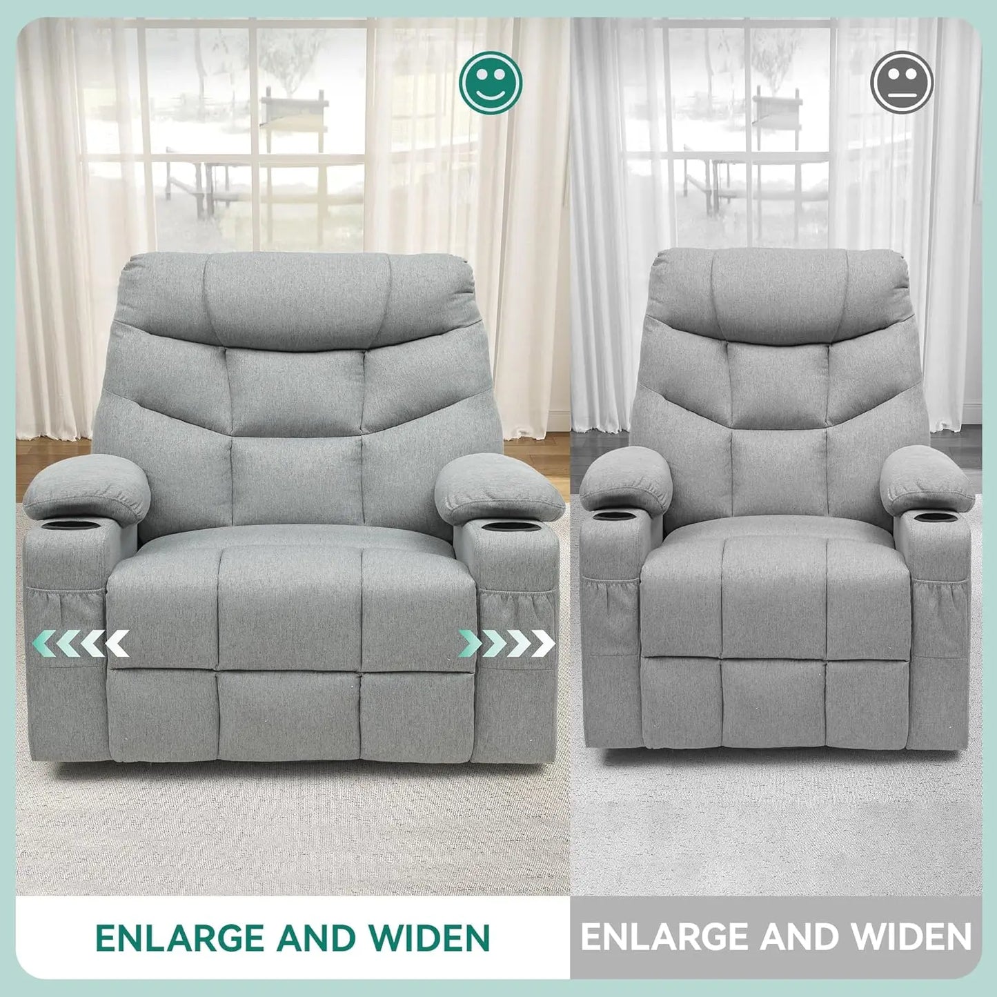 Recliner for Big and Tall Seniors, 270° Swivel Glider Rocker Recliner with Heat and Massage for Living Room, Theater Seating