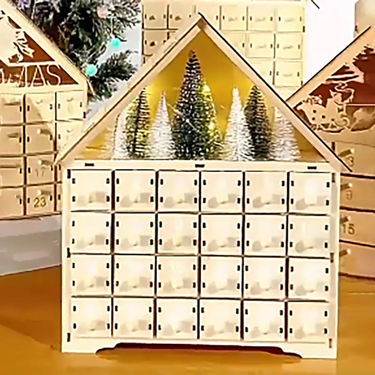 Christmas Wooden Advent Calendar Village House Pine Countdown To Christmas Ornament With 24 Drawers Box Decorations Gifts