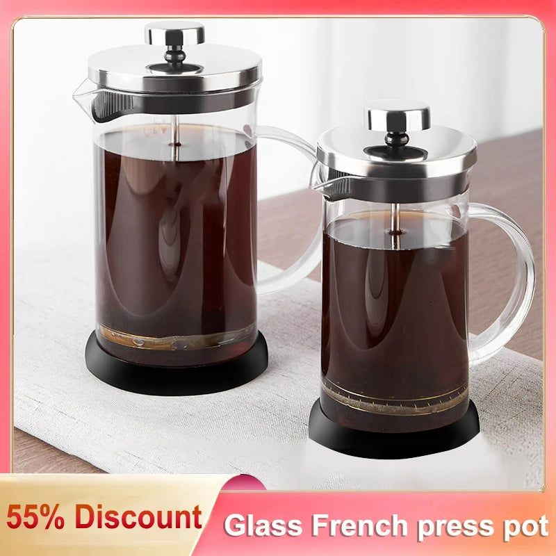 350/600/800ML French Press Pot with Filter Heat Resistant Borosilicate Glass Coffee Maker Cold Brew Tea Milk Foam Frother 1000ML