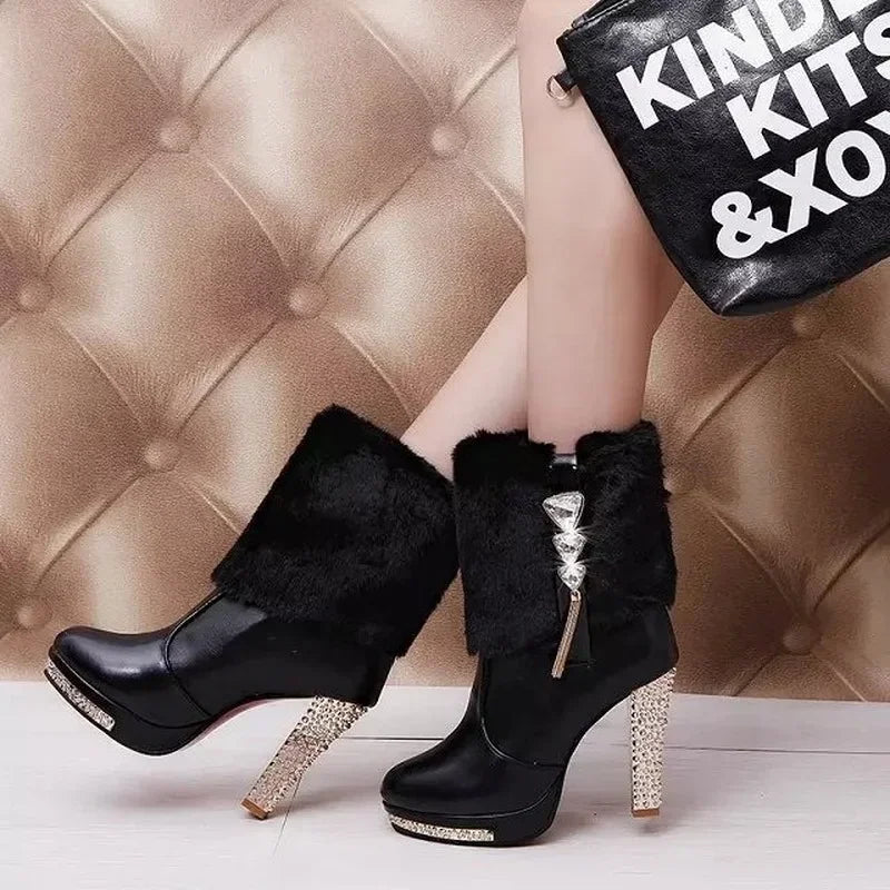 Winter Boot Women Shoe Winter New Ankle Boots Waterproof Platform Women Boots Fashion Rhinestone High Heelsсапоги Женские Зимние