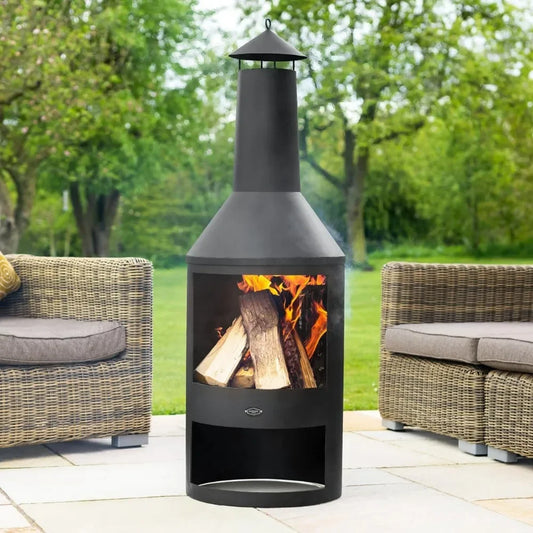 Steel Chiminea Fire Pits, Log Burner | Steel Chiminea Patio Heater with Log Store | Elevate Your Ambiance, Outdoor Heaters