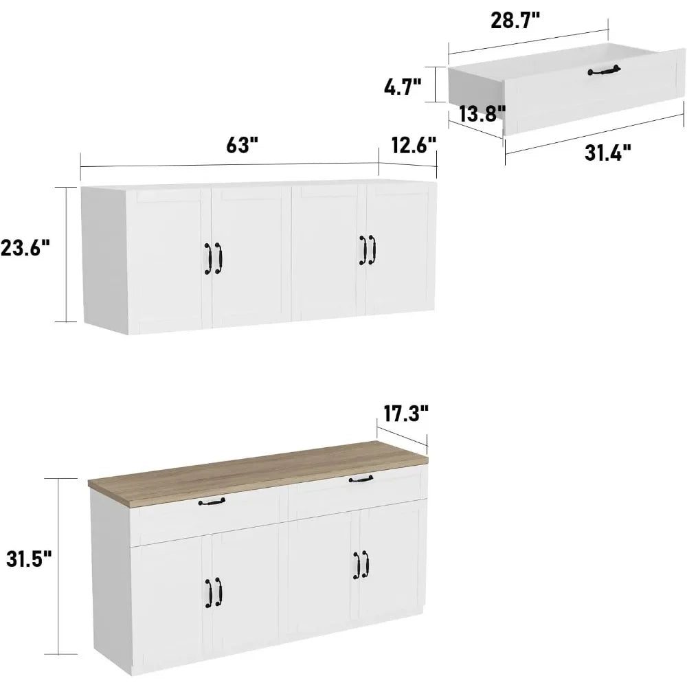 Wall-Mounted Kitchen Pantry Storage Cabinet with Countertop,Pantry Cabinet with Drawers Doors, Wall Cabinet for Kitchen