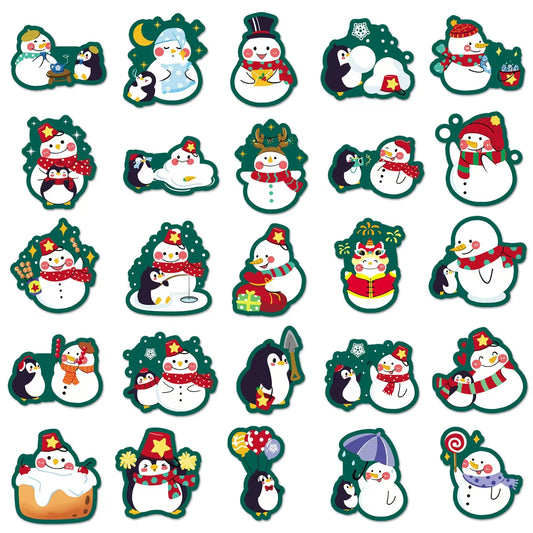 50pcs/pack Christmas Snowman Graffiti Stickers Waterproof PVC Stickers Phone Case DIY Decoration Lovely Winter Creative Gifts