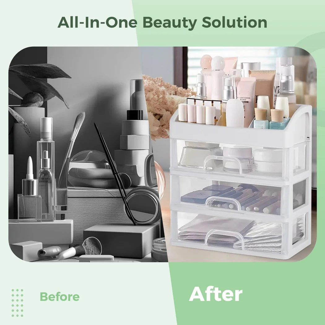 Makeup Organizer Cosmetic Organizer For Vanity Makeup Storage Box With 3 Drawers Skincare Product Organizer For Dresser Bedroom