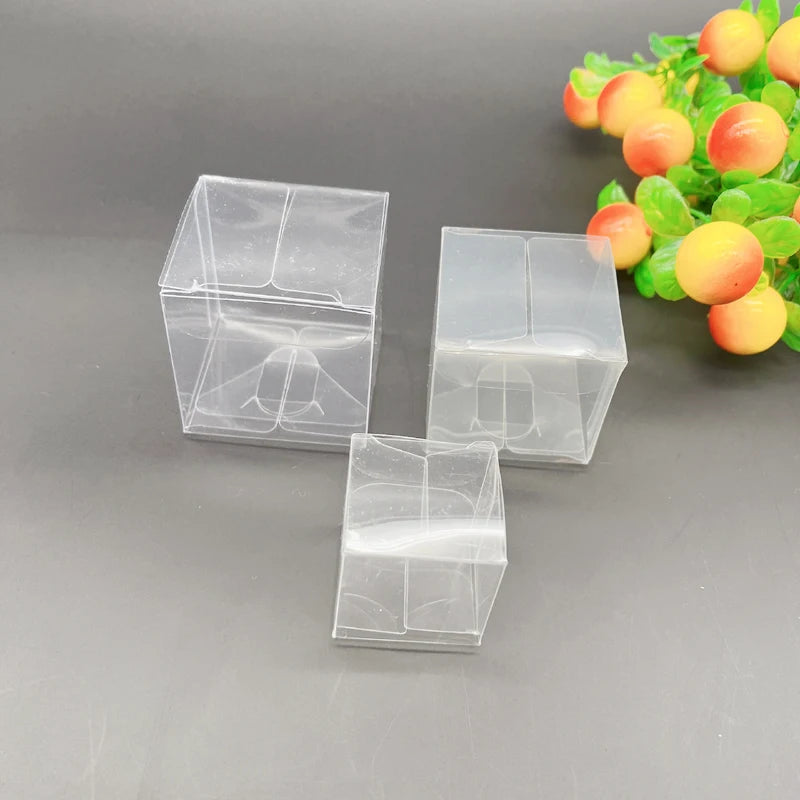 100pcs 3-10cm Square Plastic Gift Box Clear PVC Transparent Box Wedding Christmas Packaging Gift Boxs for Jewelry Storage Boxs