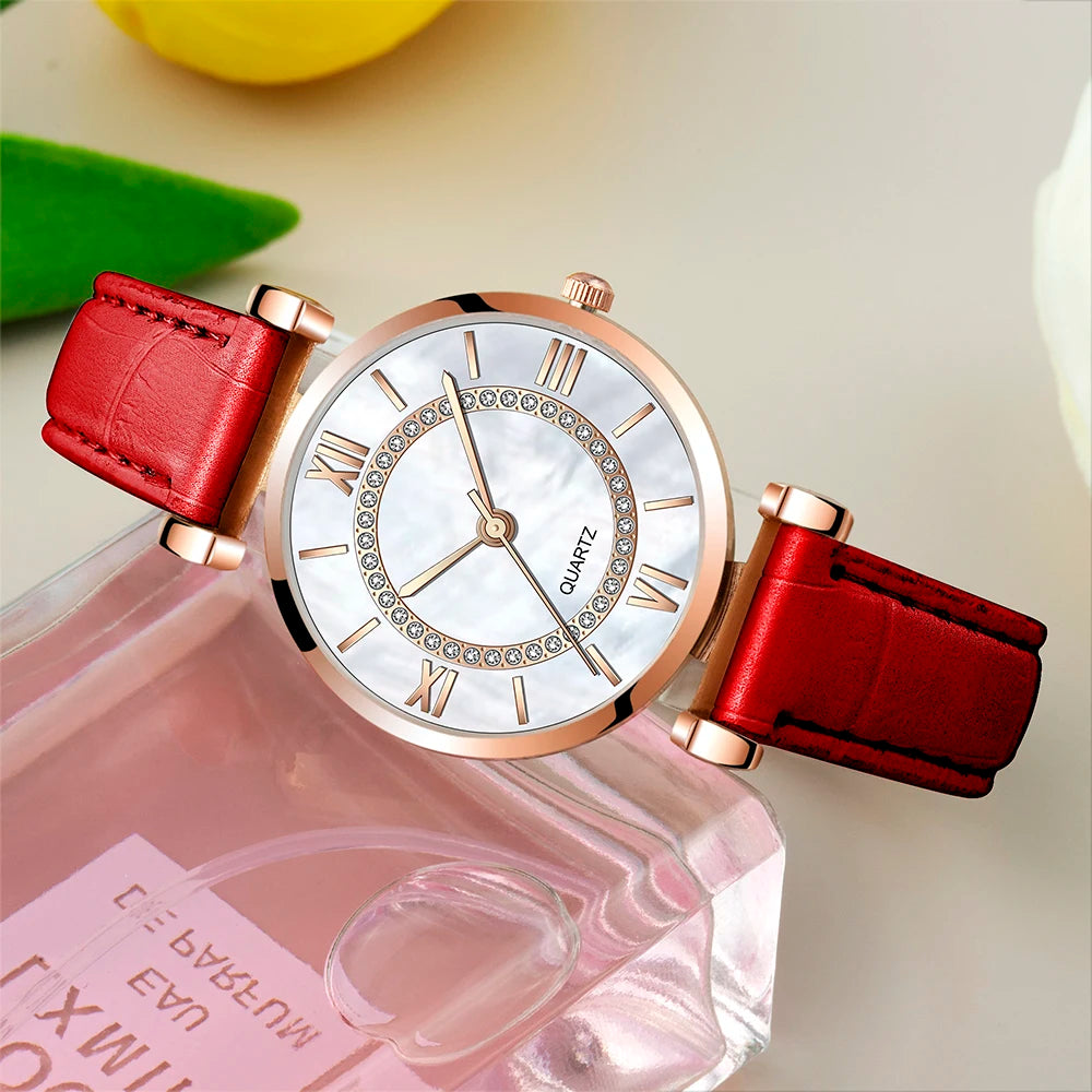 5pcs Women Watch Set Woman Casual Quartz Wristwatch Leather Bracelet Luxury Watch 2022 Gift For Girlfriend Relogio Femenino