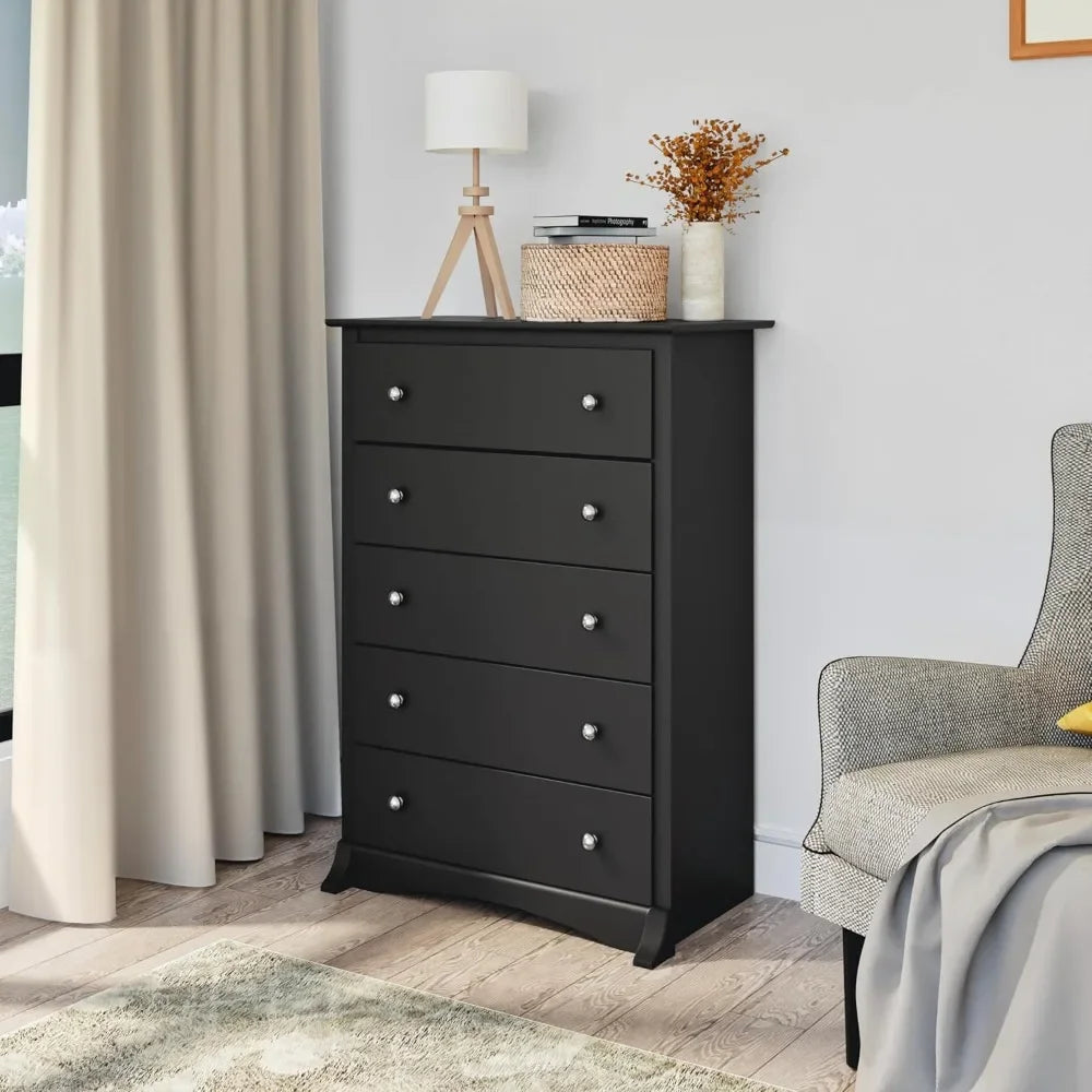 Superior 5-Drawer Chest for Bedroom - Spacious and Stylish Chest of Drawers, Measuring 17.75"D x 31.5"W x 44.75"H, In Black