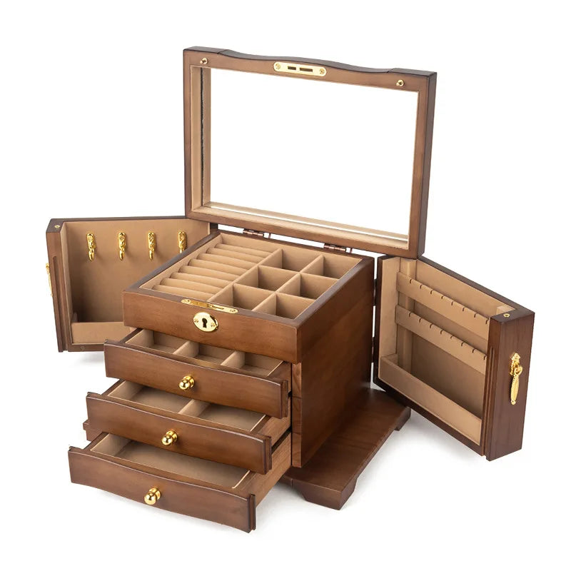 Wood Jewelry Box Big Size Ring Necklace Earrings Jewelry Box Organizer Drawer Bracelet Display Stand Women Accessories Storage