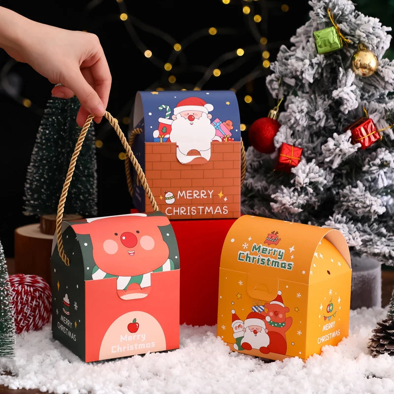 3Pcs Christmas Paper Gift Boxes Santa Claus Snowman Reindeer Pattern Wrapping Case DIY Candy Chocolates Cookies Packaging Box