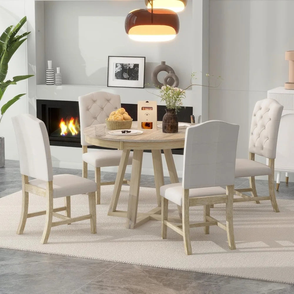 Dining Table and Chairs, 5 Piece Dinings Room Table Set with Extendable Table and Upholstered Chairs,Wood Dining Furniture Set