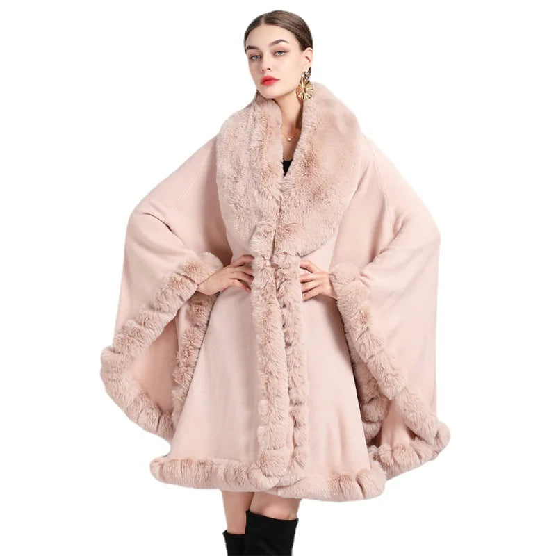 Shawl for Women,Poncho,Imitation Otter,Rabbit Fur Collar,Loose Cape,Warm Cardigan,Cloak Coat,Autumn,Winter,New Overcoat E2002