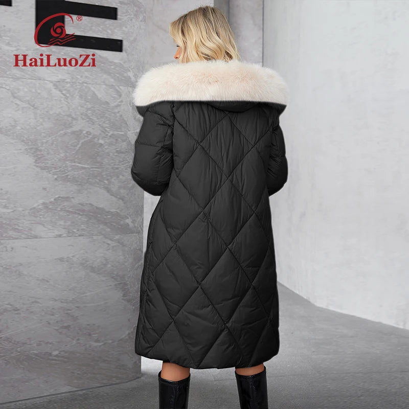 HaiLuoZi 2024 Women's Winter Plus Size Long Parka Coat Warm Women's Jacket Slash Pocket Fashion Hooded Women's Jacket 1316